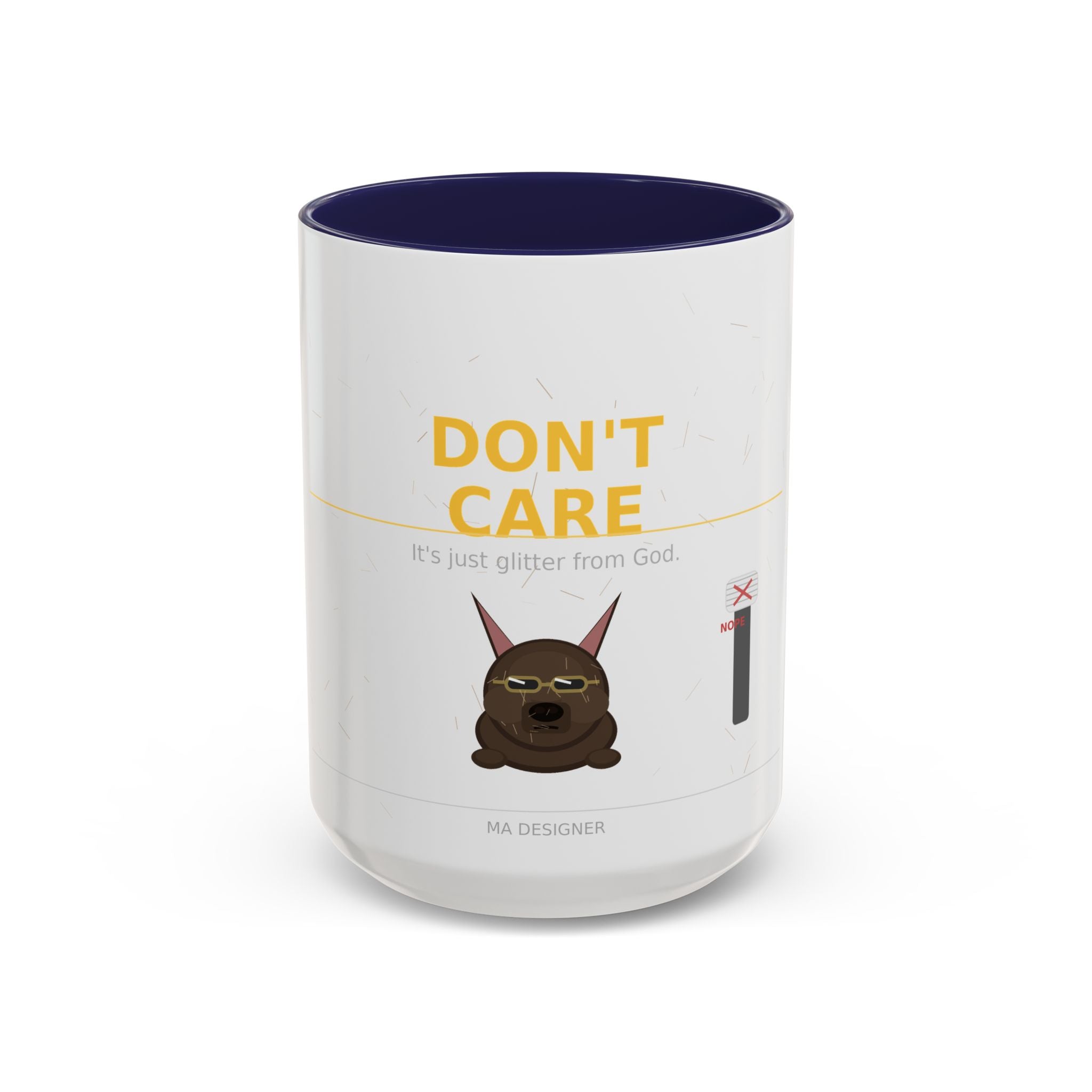 Don't Care Coffee Mug — Funny Cute Bat Character with 'It's Just Glitter From God'