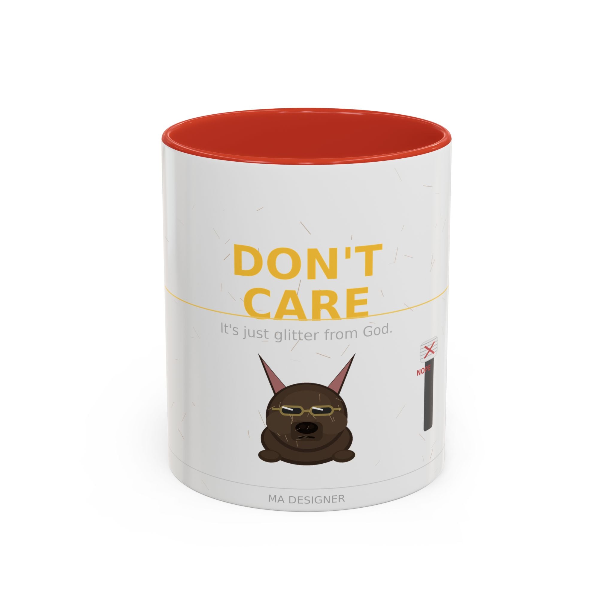 Don't Care Coffee Mug — Funny Cute Bat Character with 'It's Just Glitter From God'