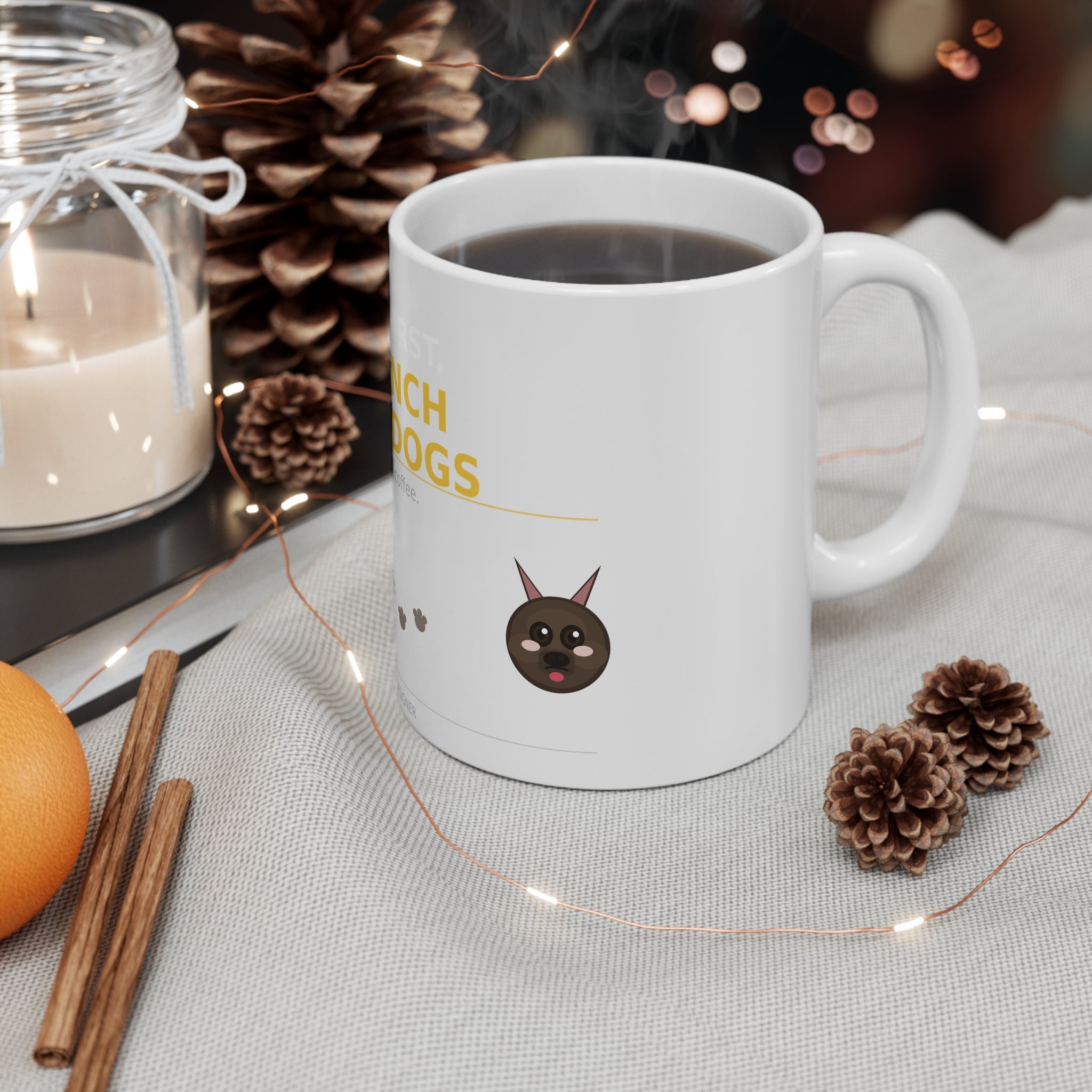 But First French Bulldogs 11oz Coffee Mug — Cute French Bulldog Paw Print Design