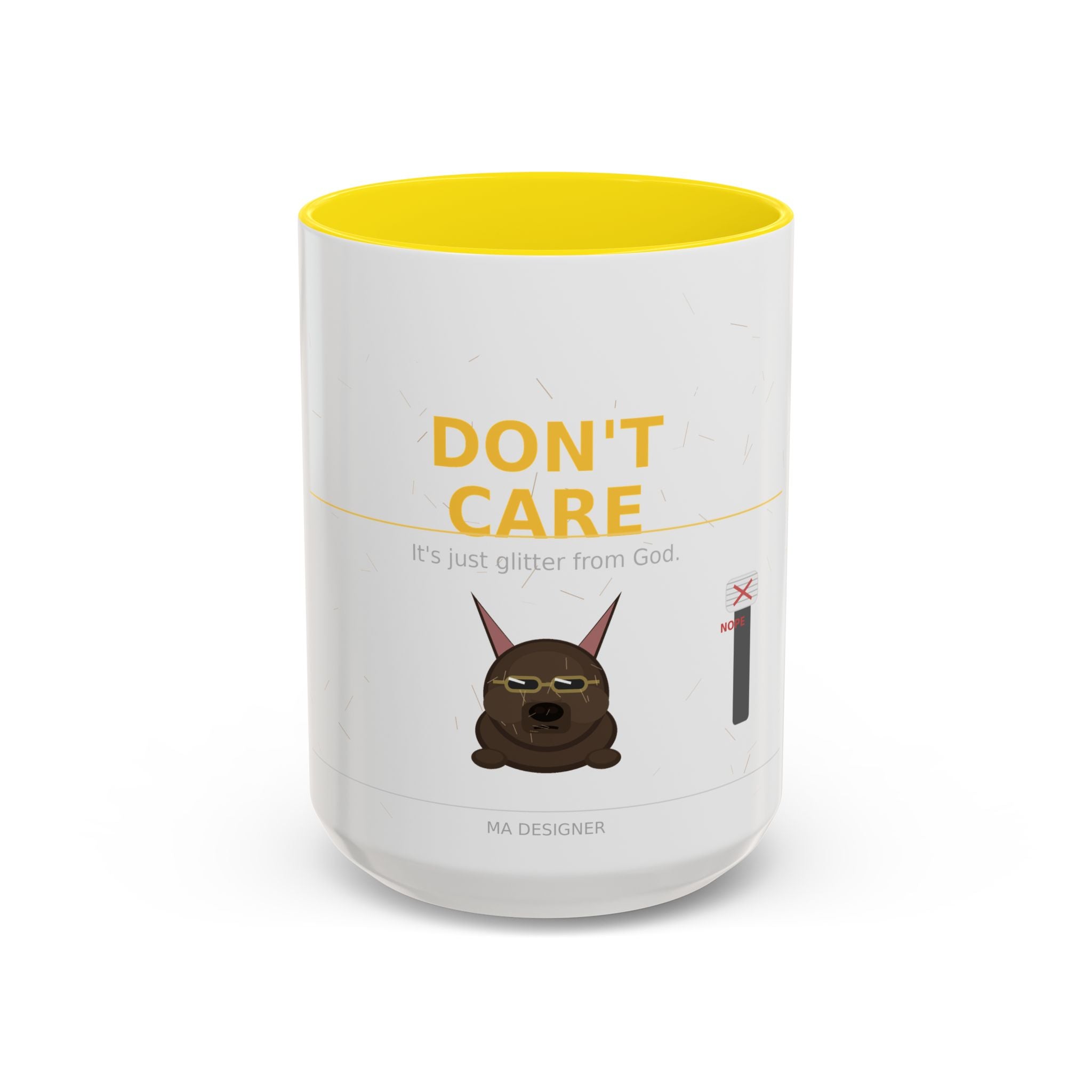 Don't Care Coffee Mug — Funny Cute Bat Character with 'It's Just Glitter From God'