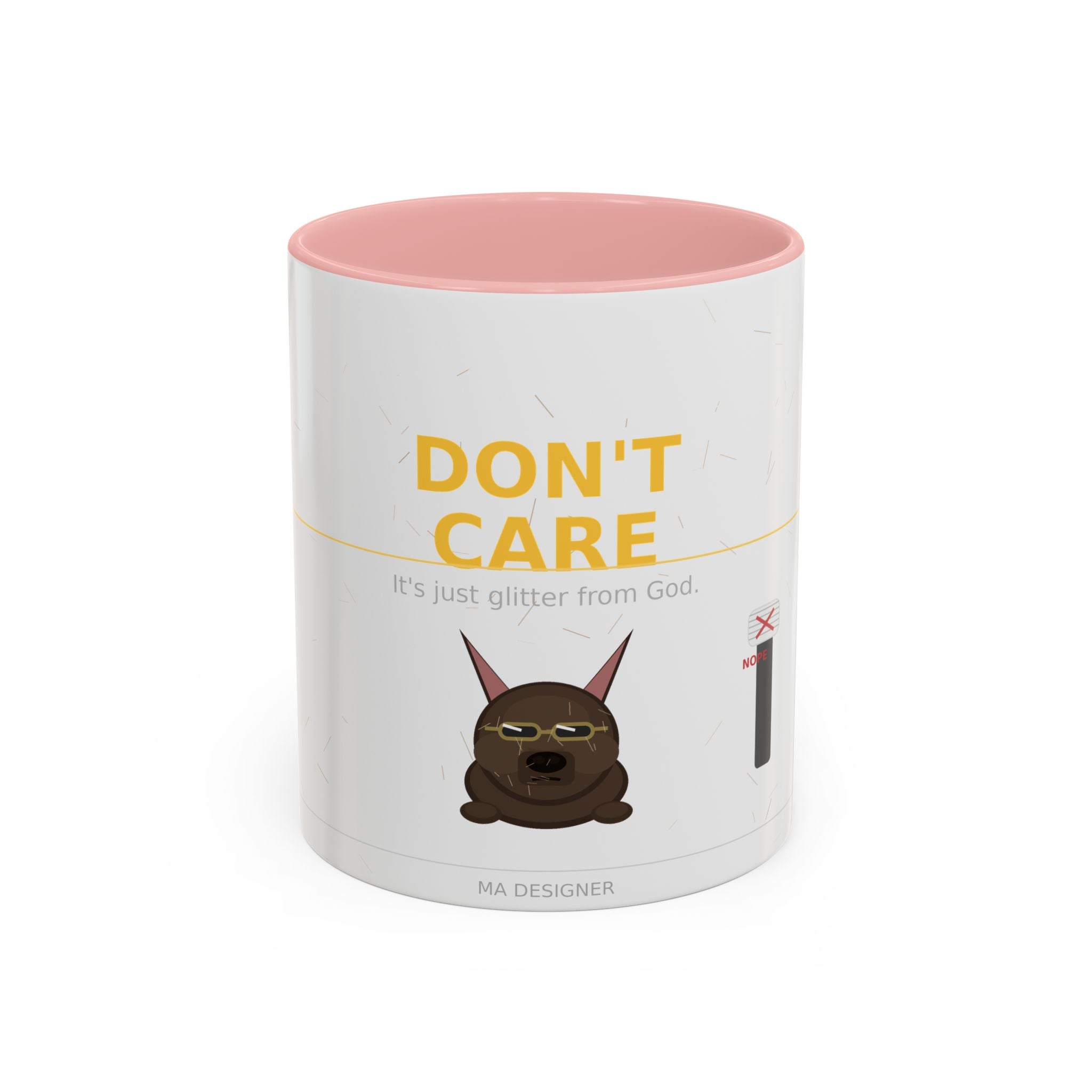 Don't Care Coffee Mug — Funny Cute Bat Character with 'It's Just Glitter From God'