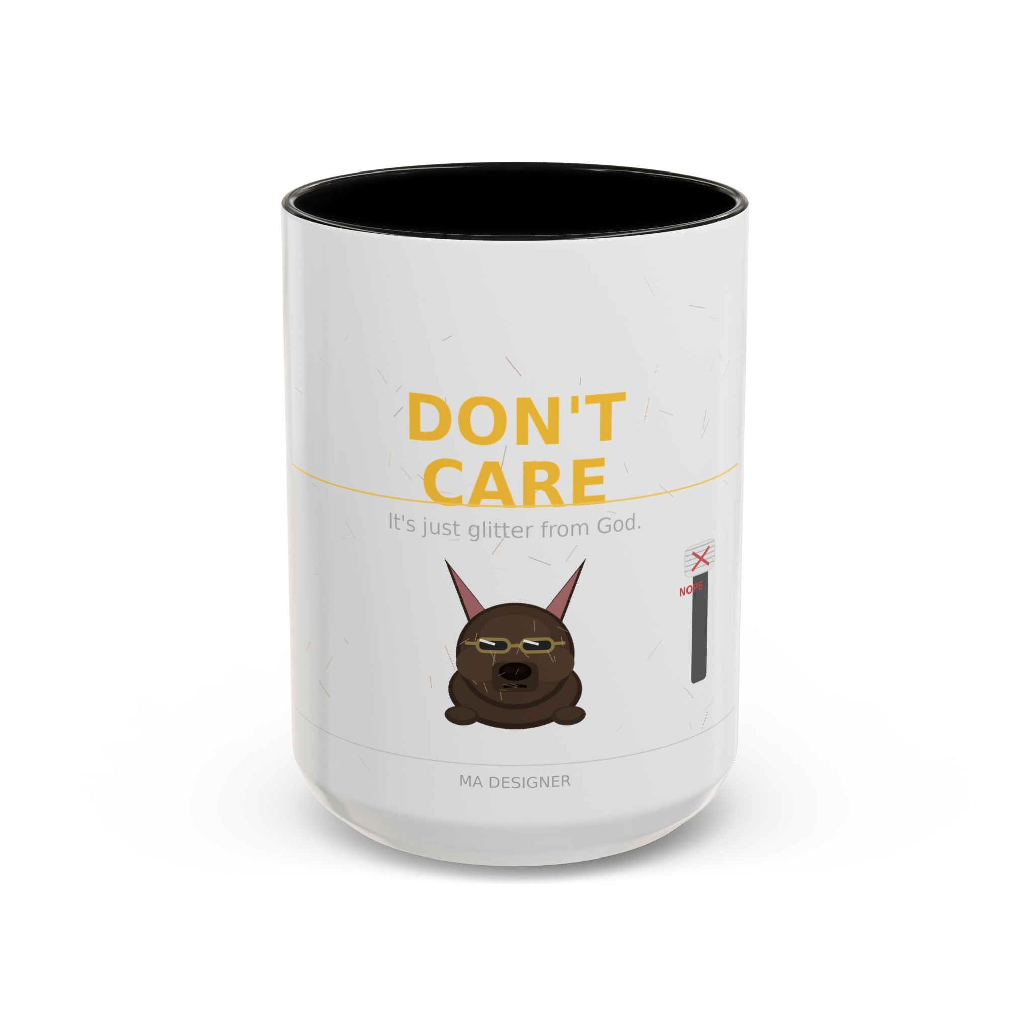 Don't Care Coffee Mug — Funny Cute Bat Character with 'It's Just Glitter From God'