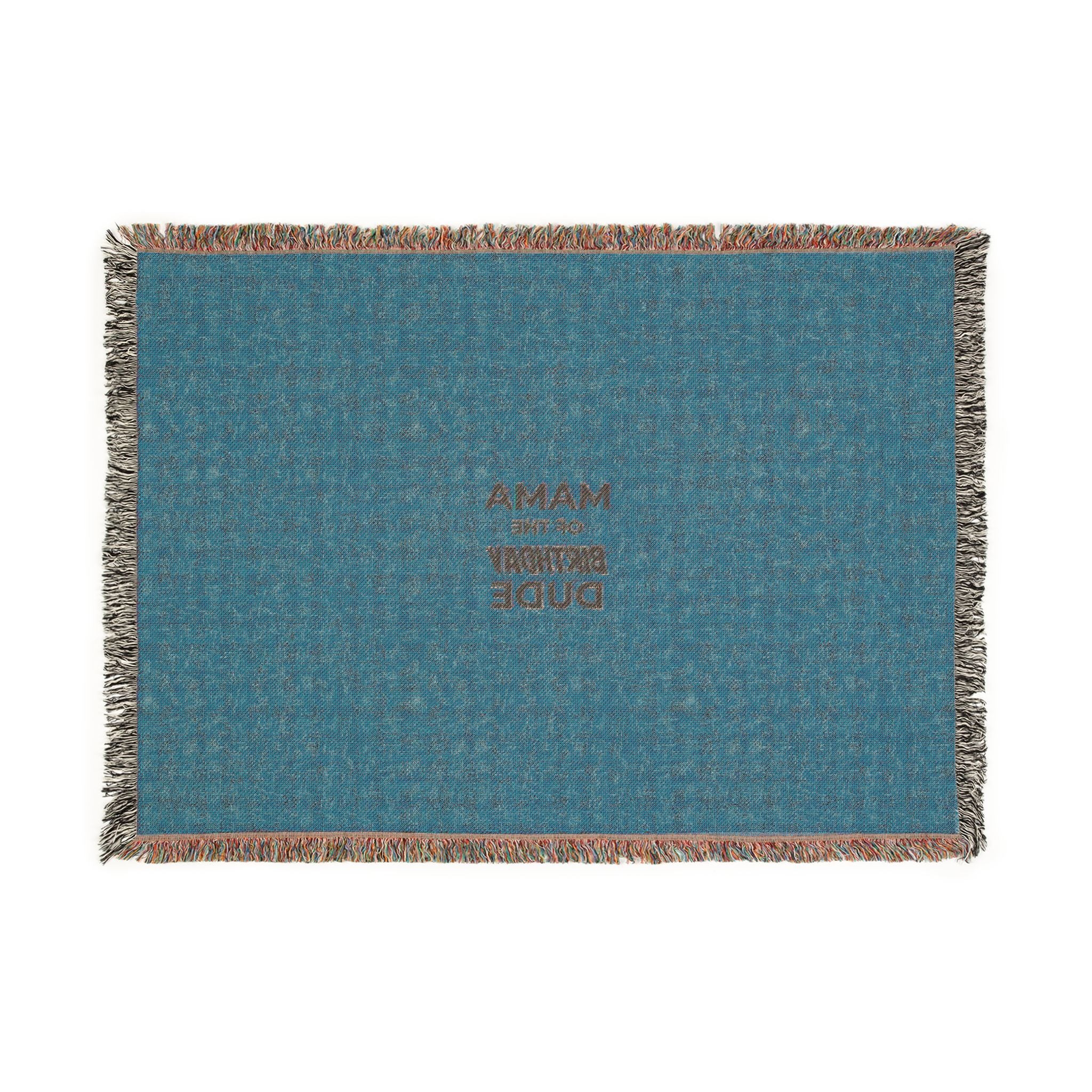Woven Blanket — 'Mama Raised A Legend' Cozy Fringe Throw (Pink & Blue)