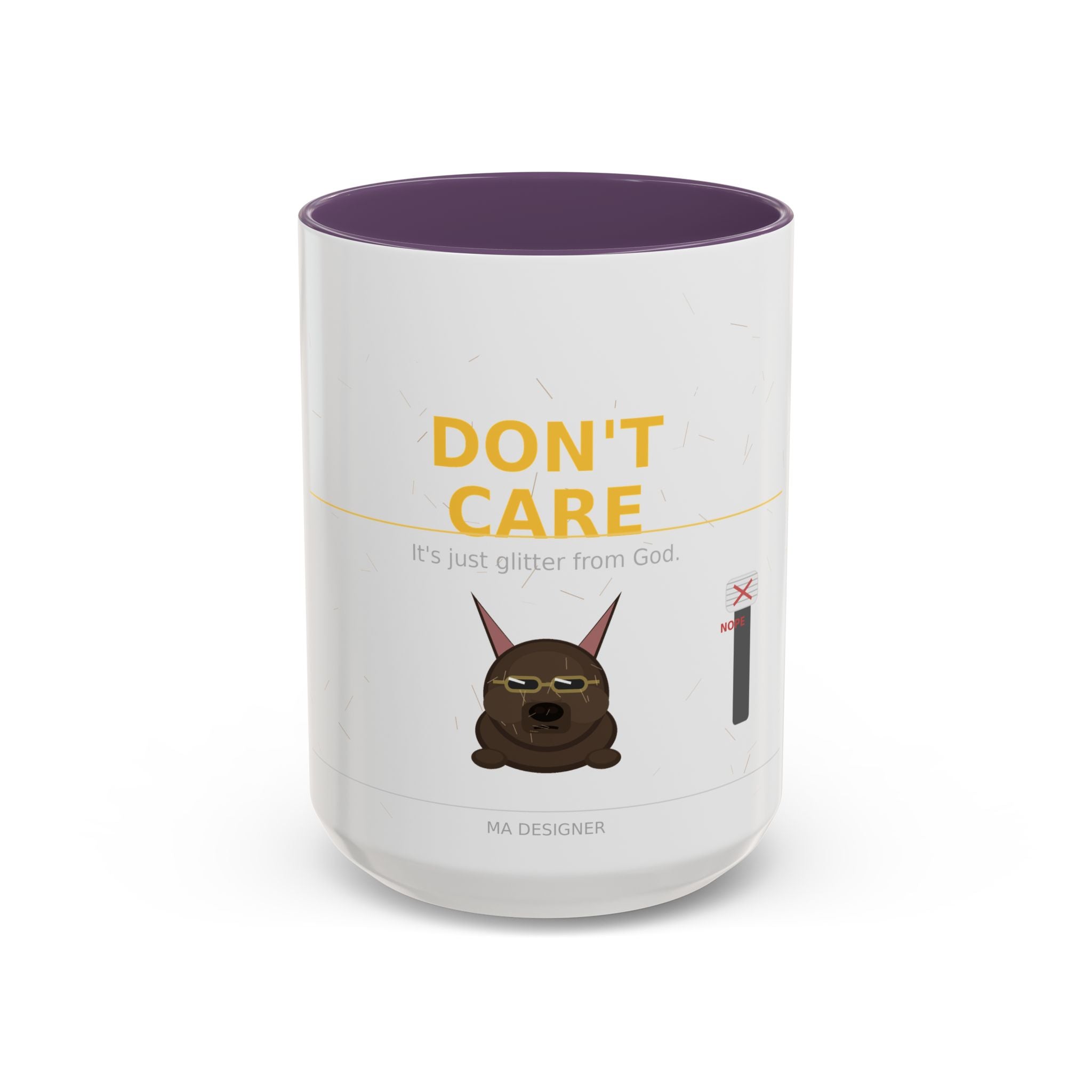 Don't Care Coffee Mug — Funny Cute Bat Character with 'It's Just Glitter From God'