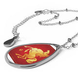 Gold Unicorn Teardrop Necklace — Oval Pendant Jewelry with Red Enamel