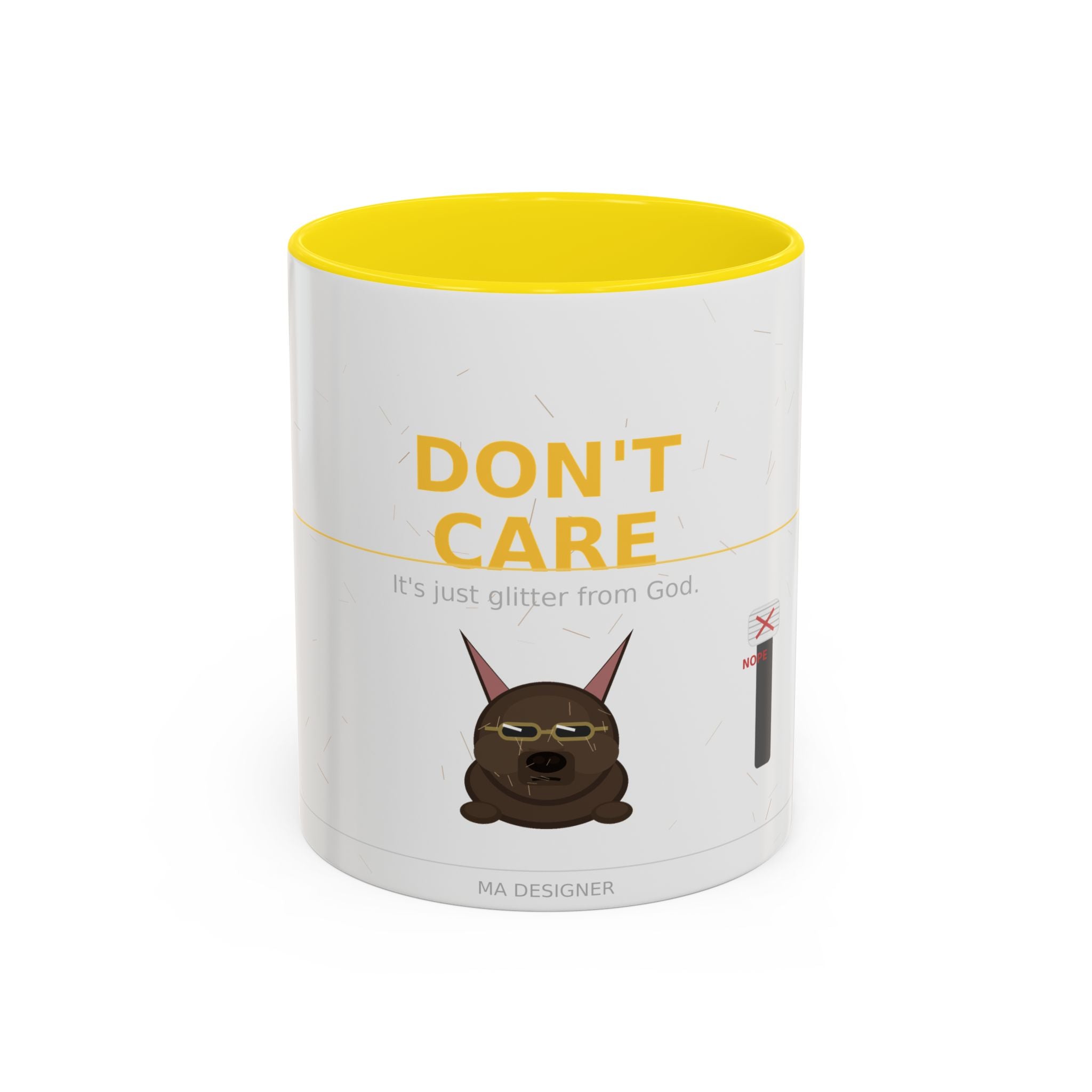 Don't Care Coffee Mug — Funny Cute Bat Character with 'It's Just Glitter From God'