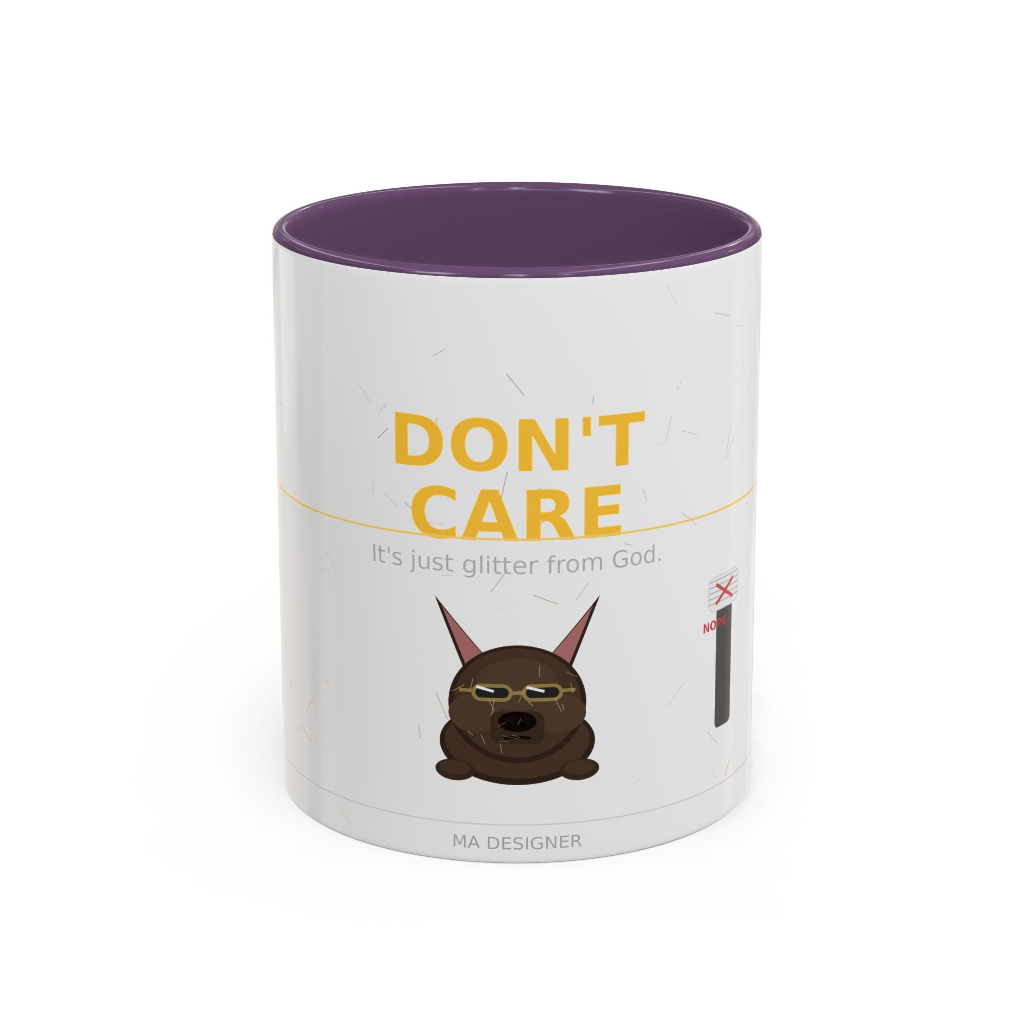 Don't Care Coffee Mug — Funny Cute Bat Character with 'It's Just Glitter From God'