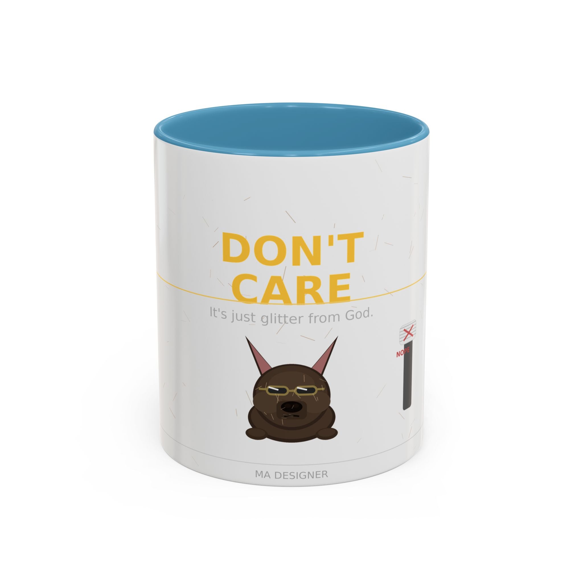 Don't Care Coffee Mug — Funny Cute Bat Character with 'It's Just Glitter From God'