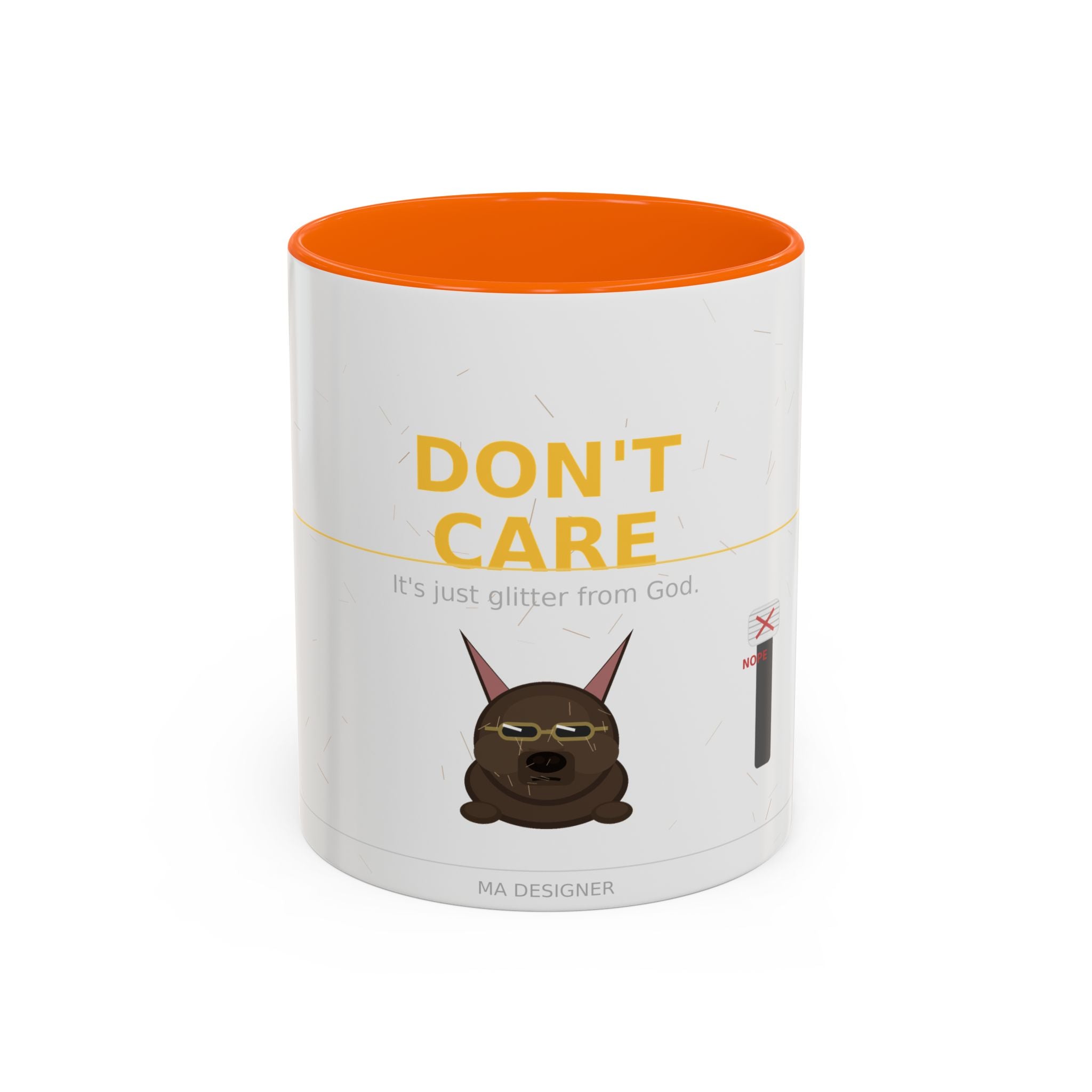 Don't Care Coffee Mug — Funny Cute Bat Character with 'It's Just Glitter From God'