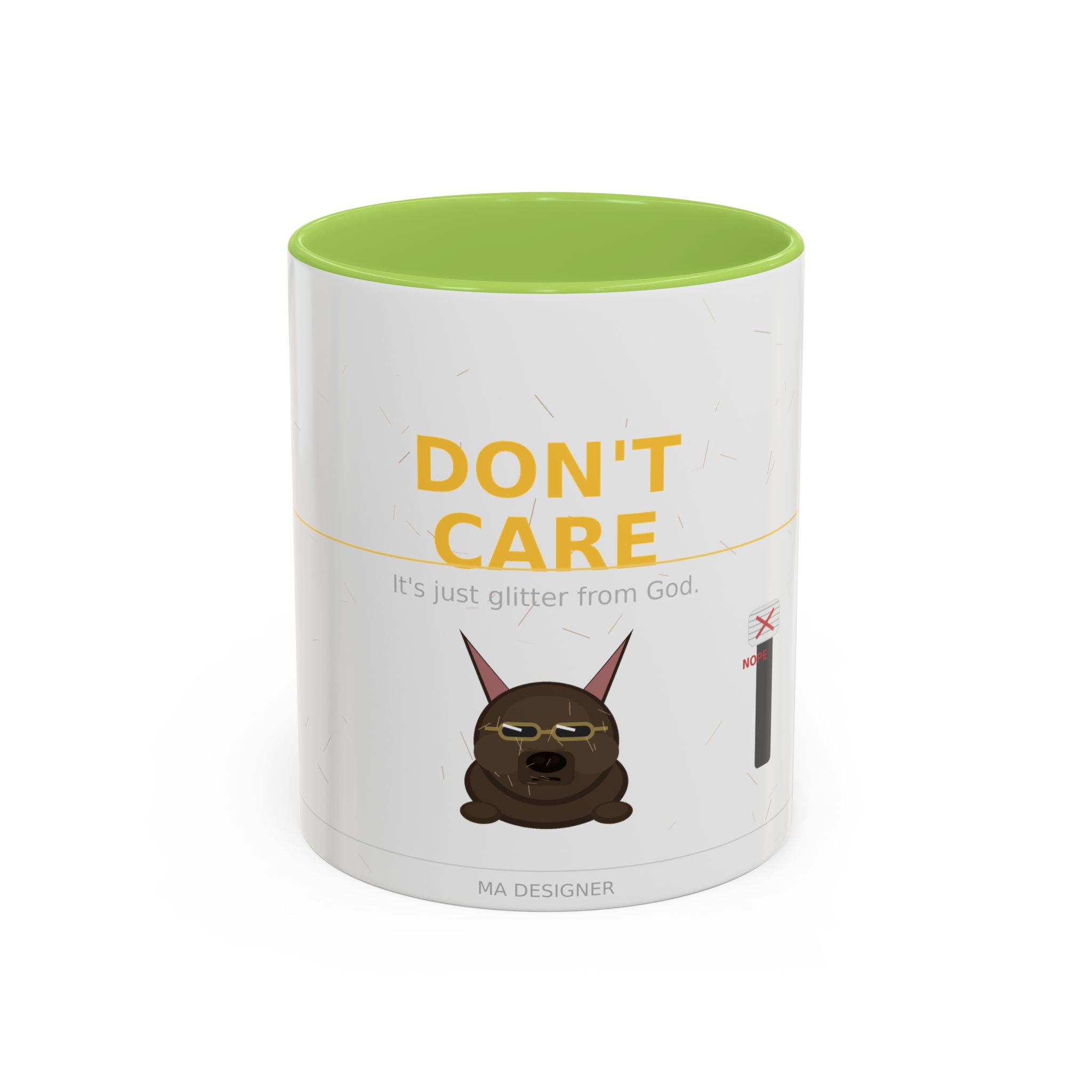 Don't Care Coffee Mug — Funny Cute Bat Character with 'It's Just Glitter From God'
