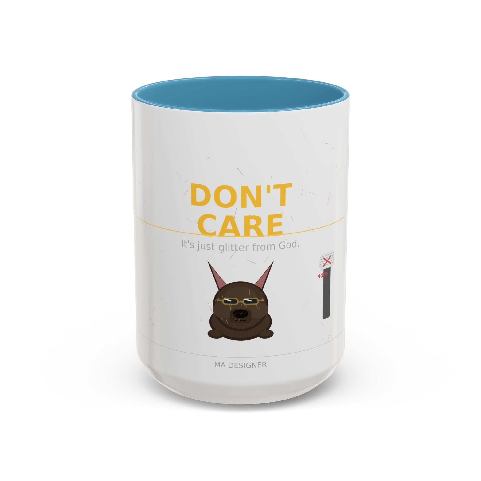 Don't Care Coffee Mug — Funny Cute Bat Character with 'It's Just Glitter From God'
